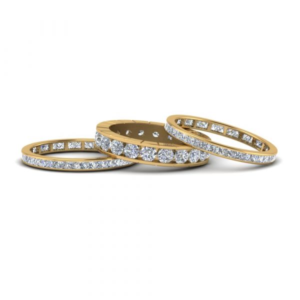 Sterling Silver Delicate Eternity Round Cut Stackable Band Set
