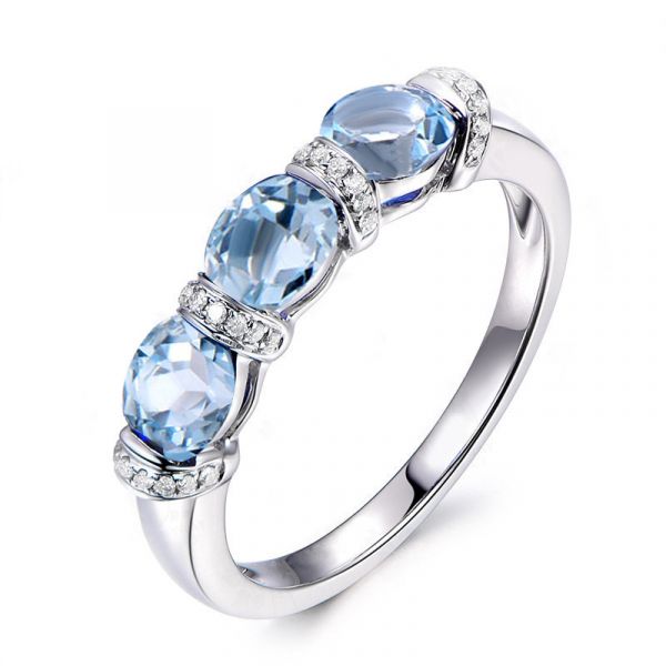 Sterling Silver Delicate Oval Cut Stone In Blue Topaz Women's Wedding Band