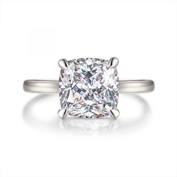 Sterling Silver Classic Cushion Cut Solitaire Engagement Ring