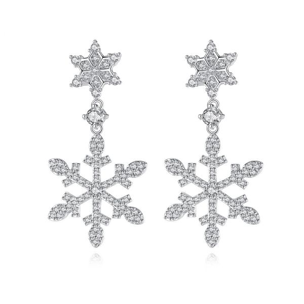 Sterling Silver Exquisite Snowflake Inspired Round Cut Drop Earrings