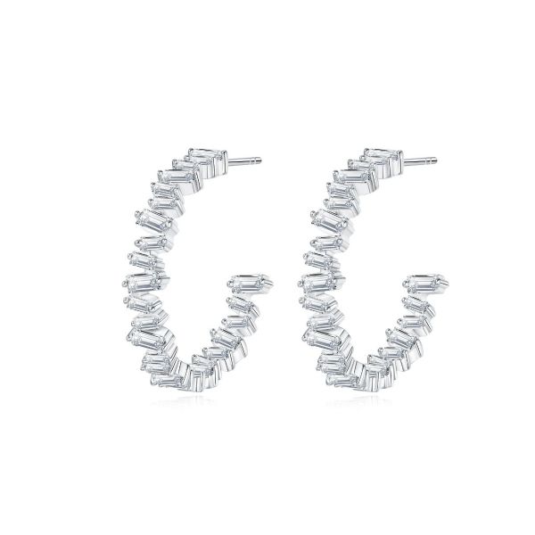 Sterling Silver Twisted Baguette Hoop Earrings