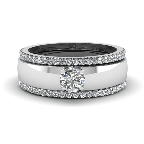 Sterling Silver Elegant Round Cut Trio Wedding Ring Set