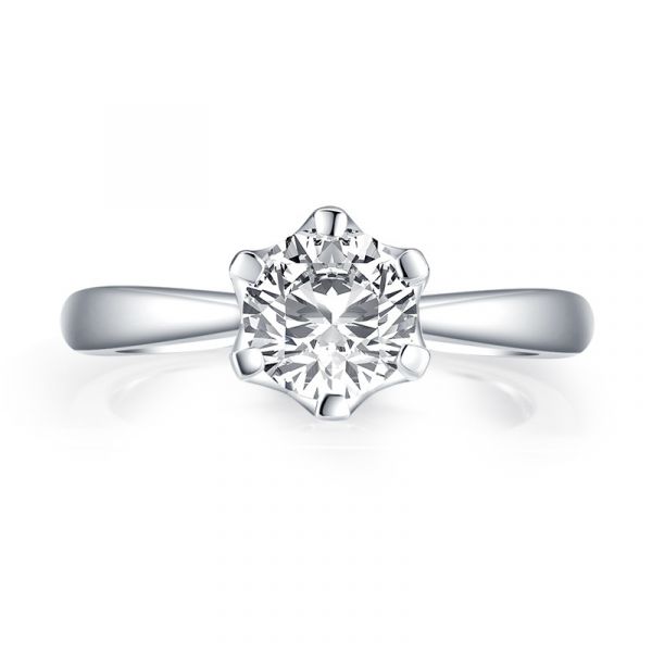 Sterling Silver Classic Six Prong Round Cut Solitaire Engagement Ring VEMG097