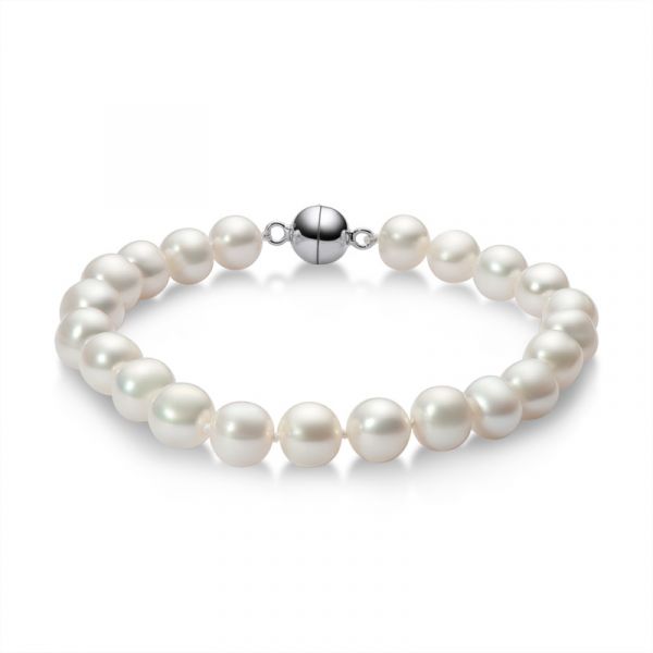 Sterling Silver Classic White Pearl Bracelet