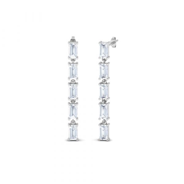 Sterling Silver Elegant Straight Baguette Cut Dangle Earrings