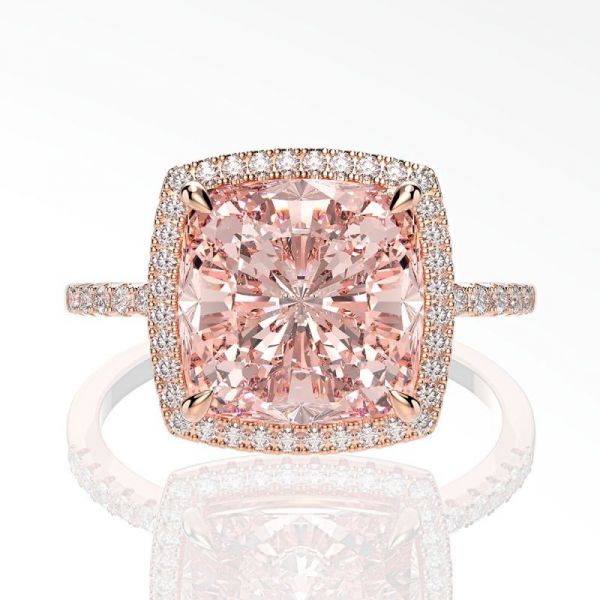 Sterling Silver Rose Elegant Halo Cushion Cut Engagement Ring