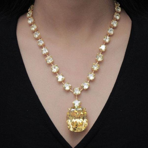 Luxury Cushion Cut Yellow Sapphire Pendant Necklace