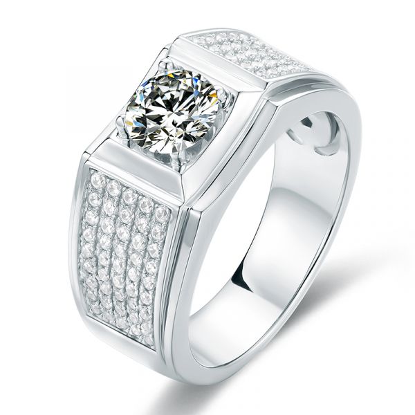 Sterling Silver Elegant Round Cut Men's Wedding Ring