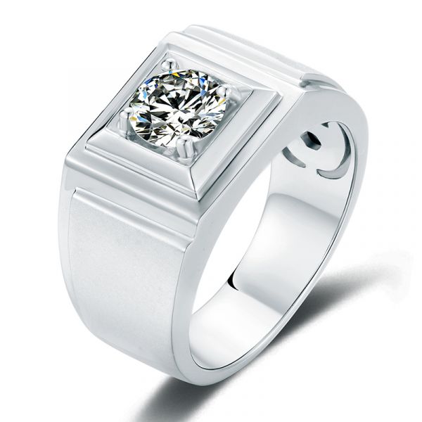 Sterling Silver Round Cut Men's Wedding Ring