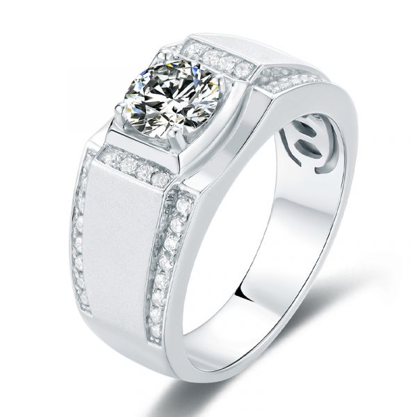 Sterling Silver Unique Design Round Cut Men's Wedding Ring