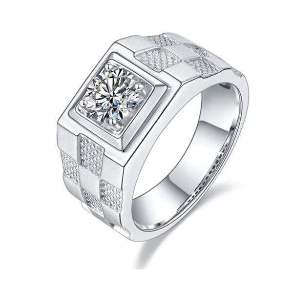 Sterling Silver Luxury Design Round Cut Men's Wedding Ring
