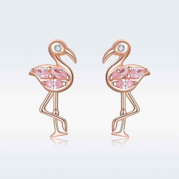 Sterling Silver Elegant Flamingo Inspired Marquise Cut Stud Earrings