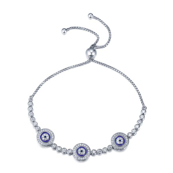 Sterling Silver Elegant Blue Eyes Inspired Halo Round Cut Bolo Bracelet