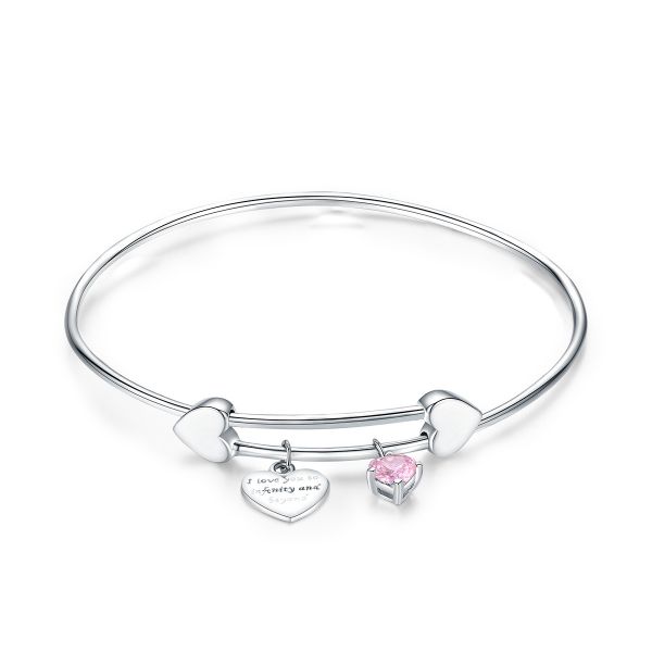 Sterling Silver The Oath Of Love Design Heart Cut Bangle Bracelet