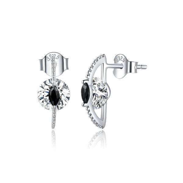 Sterling Silver Delicate Marquise And Round Cut Stud Earrings