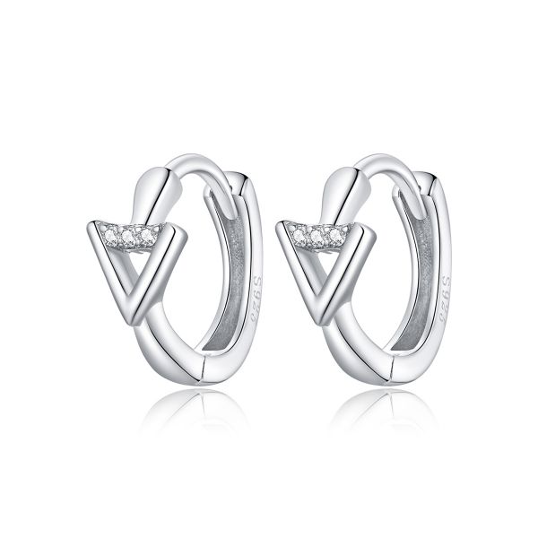 Sterling Silver Simple V Shape Design Round Cut Hoop Earrings