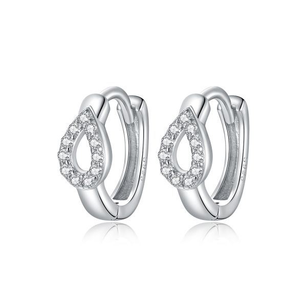 Sterling Silver Classic Pear Design Round Cut Hoop Earrings