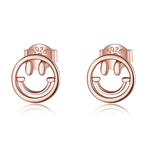 Sterling Silver Cute Smiley Face Design Stud Earrings