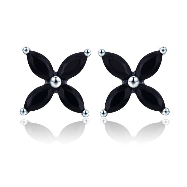 Sterling Silver Simple Floral Marquise Cut Stud Earrings