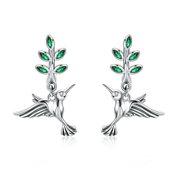 Sterling Silver Hummingbird Inspired Round With Marquise Cut Drop Earrings