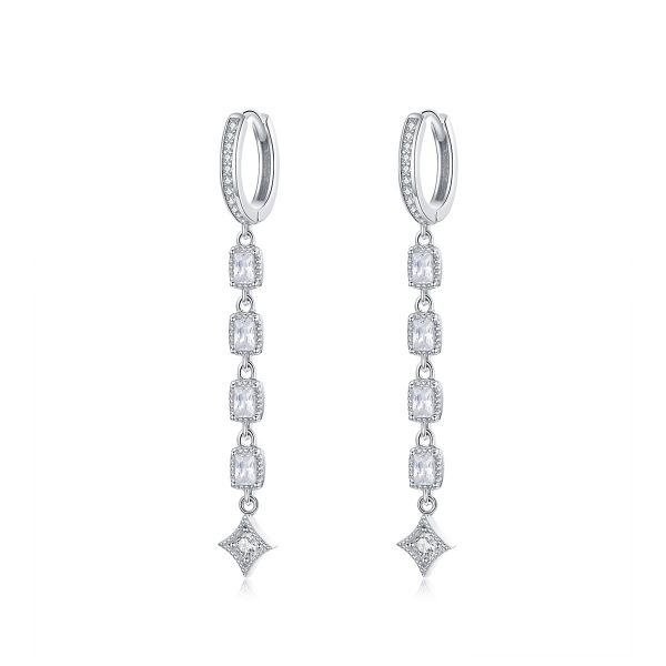 Sterling Silver Exquisite Halo With Round Cut Drop Earrings