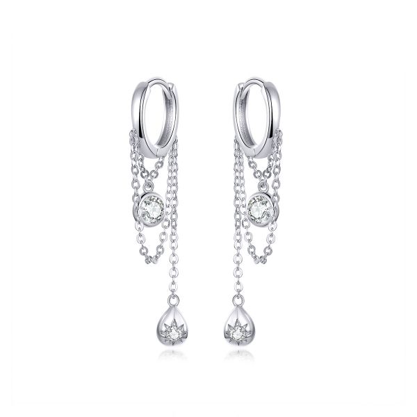 Sterling Silver Delicate Round Cut Drop Earrings