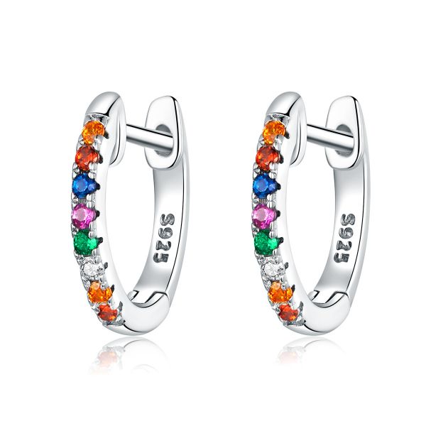 Sterling Silver Classic Multi Color Round Cut Hoop Earrings