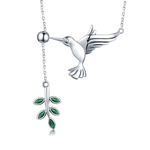 Sterling Silver Elegant Hummingbird Inspired Round And Marquise Cut Necklace