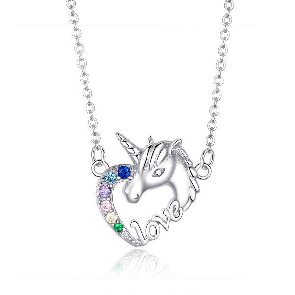 Sterling Silver Cute Horse Inspired Multi Color Round Cut Necklace