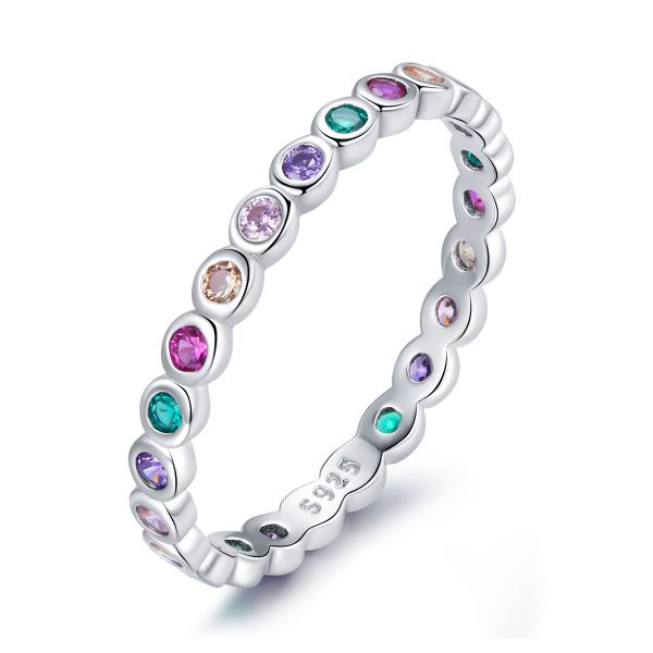 Sterling Silver Unique Multi Color Round Cut Women's Eternity Wedding Band