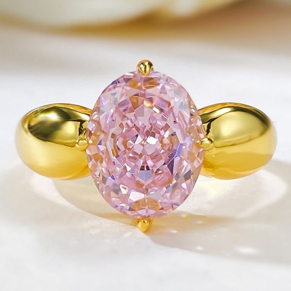 4CT Oval Lab Pink 18K Gold Plated 925 Sterling Silver Women Ring Engagement Jewelry