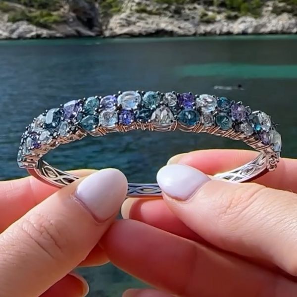 12ctw Round Cut Multi-Color Gemstones Sea Wave Handmade Bracelet