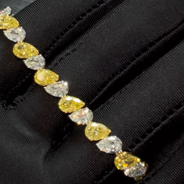 20ct Pear-cut Yellow Diamond Sterling Silver Handmade Bracelet