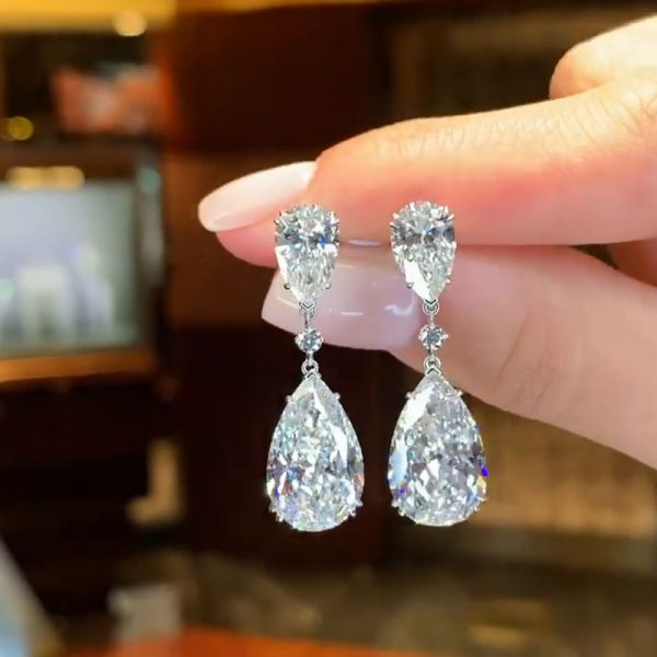 13.3ct Pear Cut White Diamond Drop Earrings