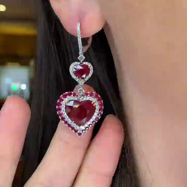 9ct Heart Cut Ruby Paved Earrings