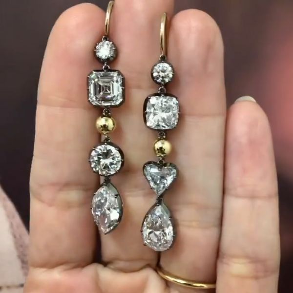 18ct Multi-Cut White Sapphire Drop Earrings in Gold
