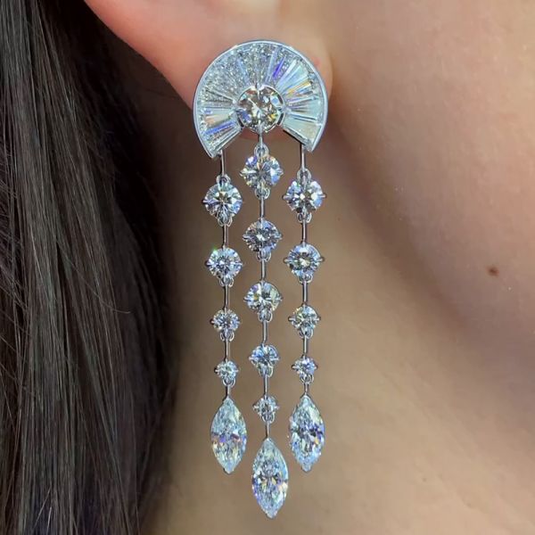 15ctw Round & Marquise Cut White Sapphire Elegant Handmade Drop Earrings