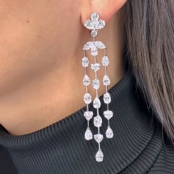 25ctw Multi-Cut White Sapphire Chandelier Handmade Drop Earrings