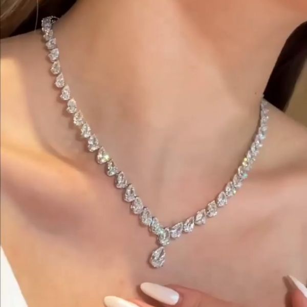 35ct Pear Cut White Sapphire Elegant Necklace