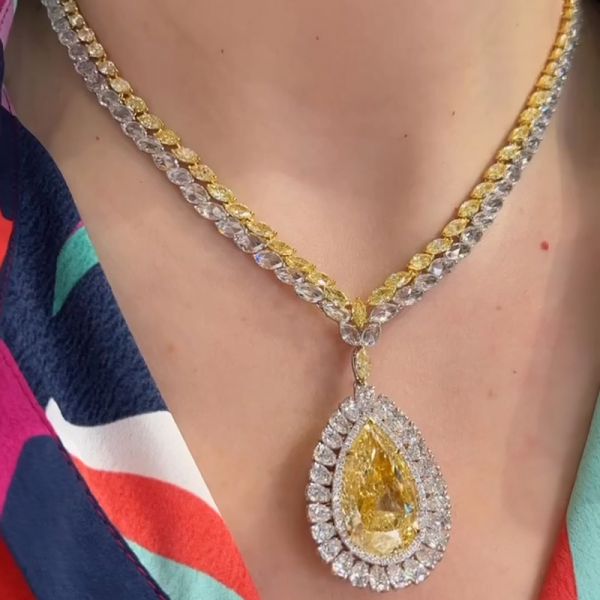 50ct Pear Cut Yellow Sapphire Pendant Necklace
