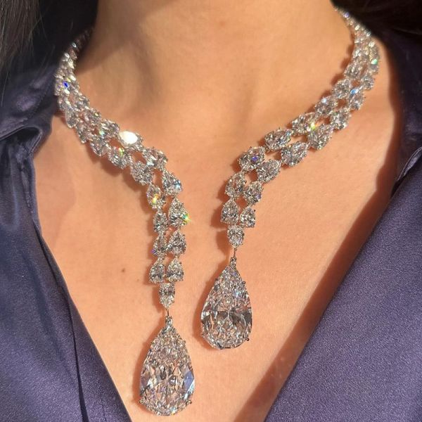 120ctw Pear Cut White Sapphire Handmade Magnificent Statement Necklace