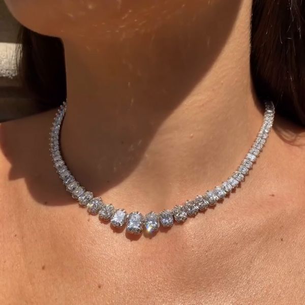 45ctw Oval Cut White Sapphire Handmade Rivière Necklace