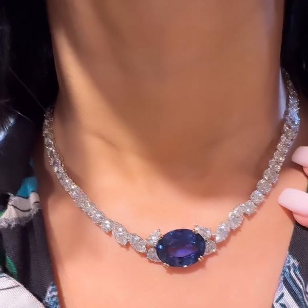 15ct Oval Cut Blue Sapphire Classic Pendant Necklace