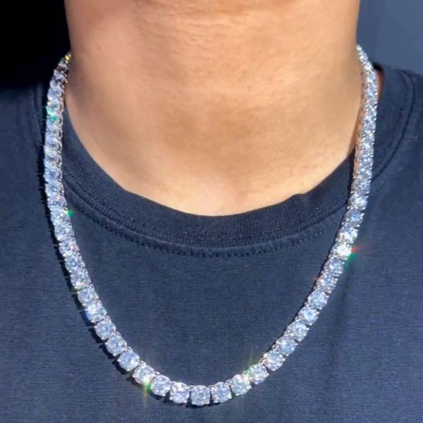 1ct Per Stone Round Cut White Sapphire Men's Tennis Necklace