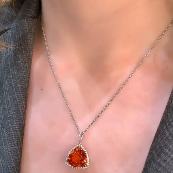 15ct Trillion Cut Garnet Halo Pendant Necklace