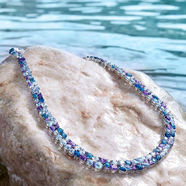 33ctw Round & Pear Cut Aquamarine & Blue Sapphire Summer Vibes Handmade Necklace