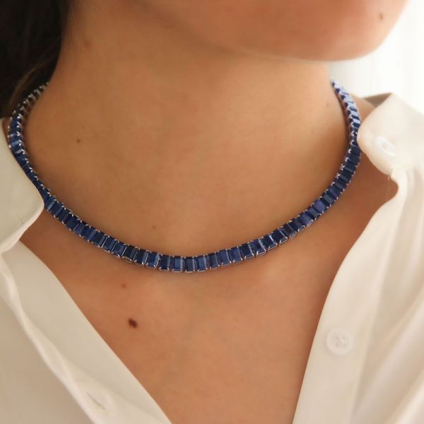 30ctw Emerald Cut Blue Sapphire Summer Vibes Handmade Necklace