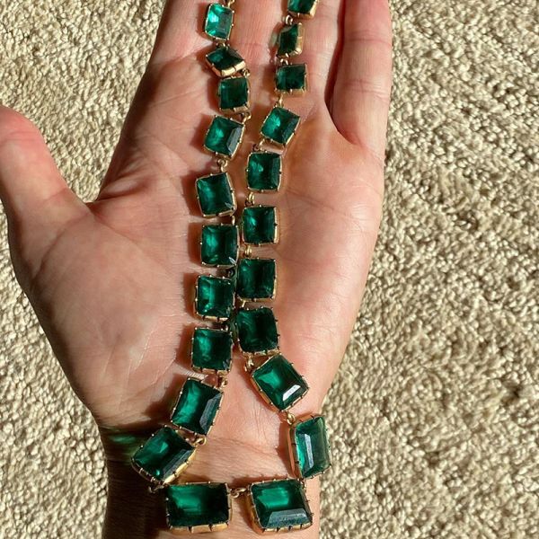120ctw Emerald Cut Emerald Green Yellow Gold Handmade Necklace