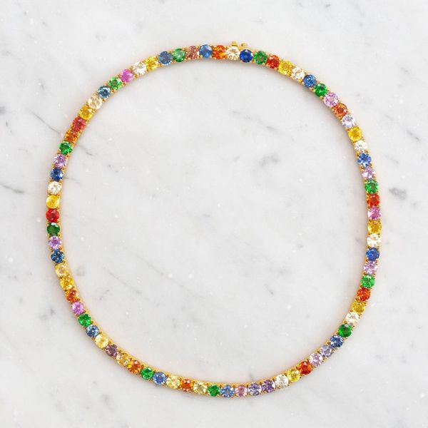 36ctw Round Cut Rainbow Sapphire Handmade Chain Necklace