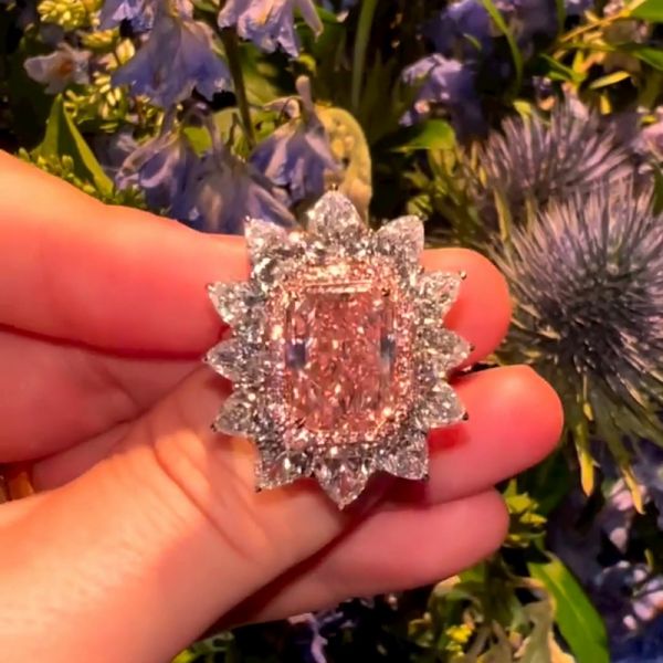 5.8ct Cushion Cut Pink Sapphire Flower Engagement Ring